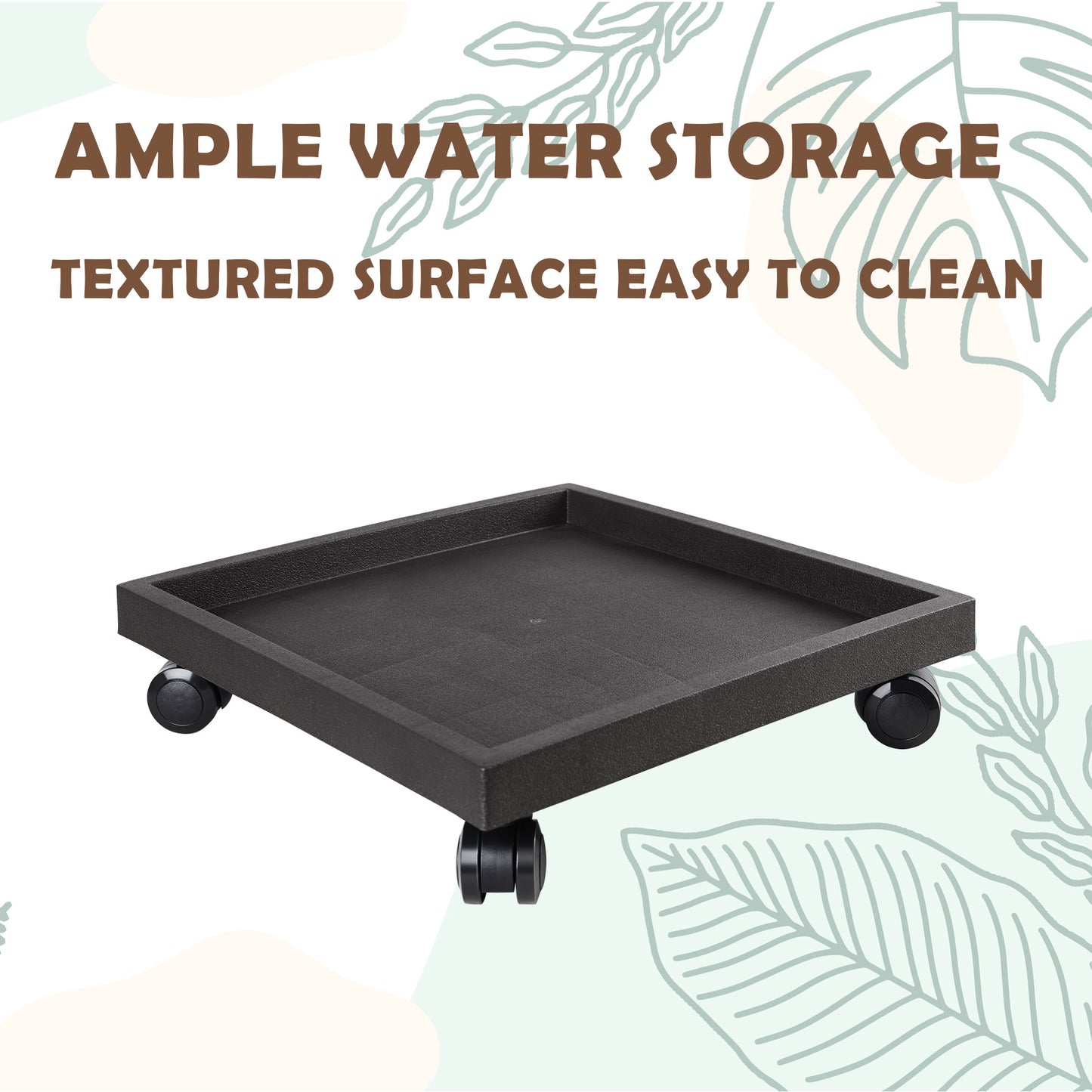 9.8"/ 11.4"/ 13"/ 14.2", Square Planter Caddies, Brown