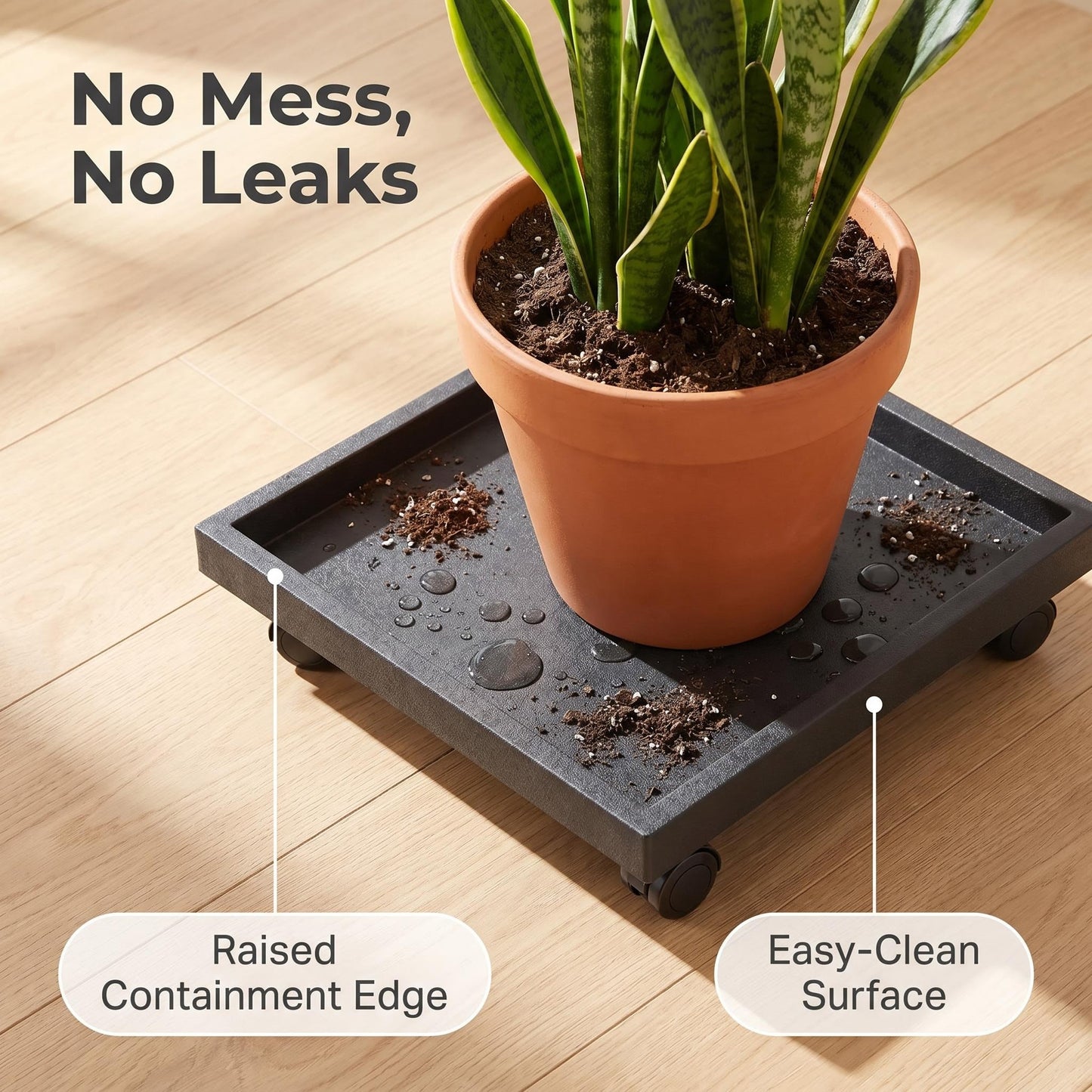 9.8"/ 11.4"/ 13"/ 14.2"/15.3"/16.5"/18.1"/19.7", Square Planter Caddies, Brown