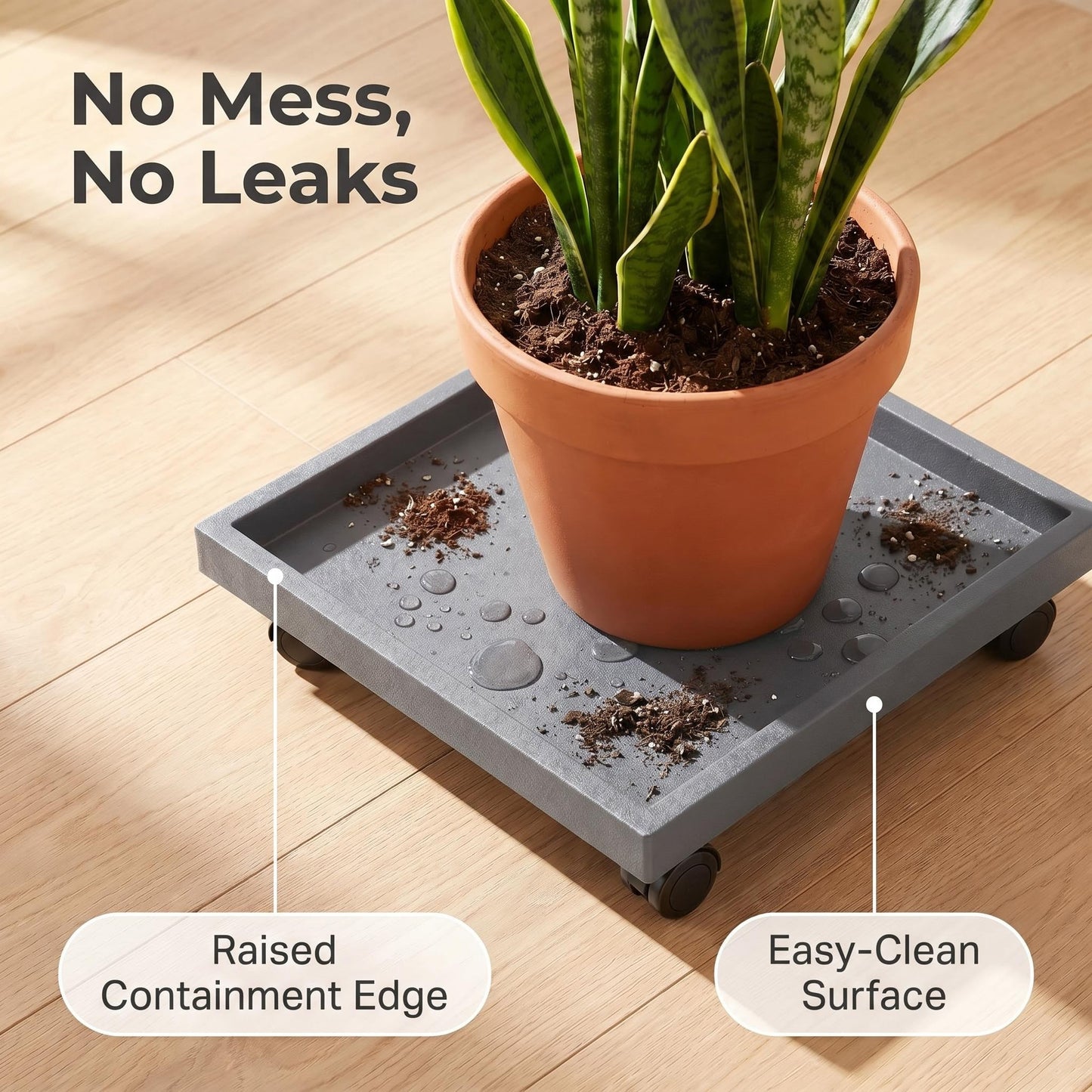 9.8"/ 11.4"/ 13"/ 14.2"/15.3"/16.5"/18.1"/19.7", Square Planter Caddies, Gray