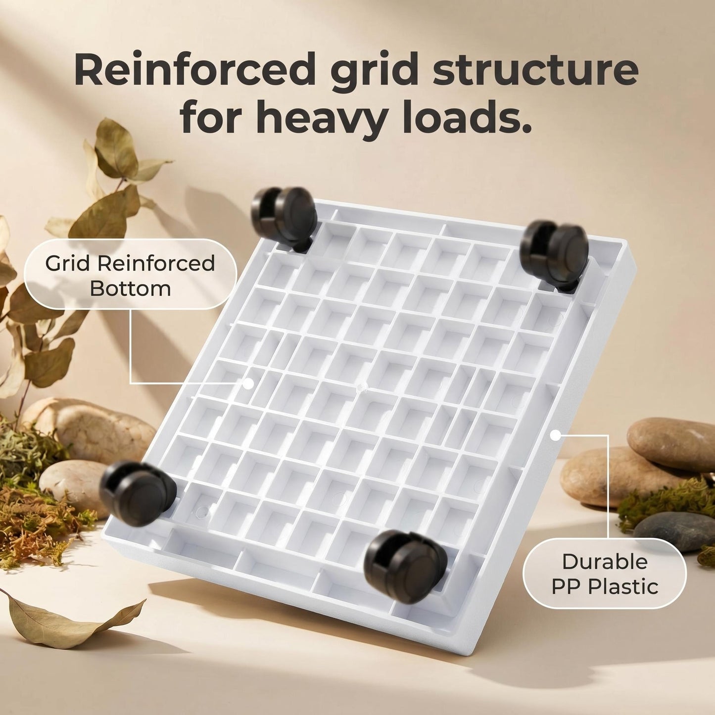 9.8"/ 11.4"/ 13"/ 14.2"/15.3"/16.5"/18.1"/19.7", Square Planter Caddies, White