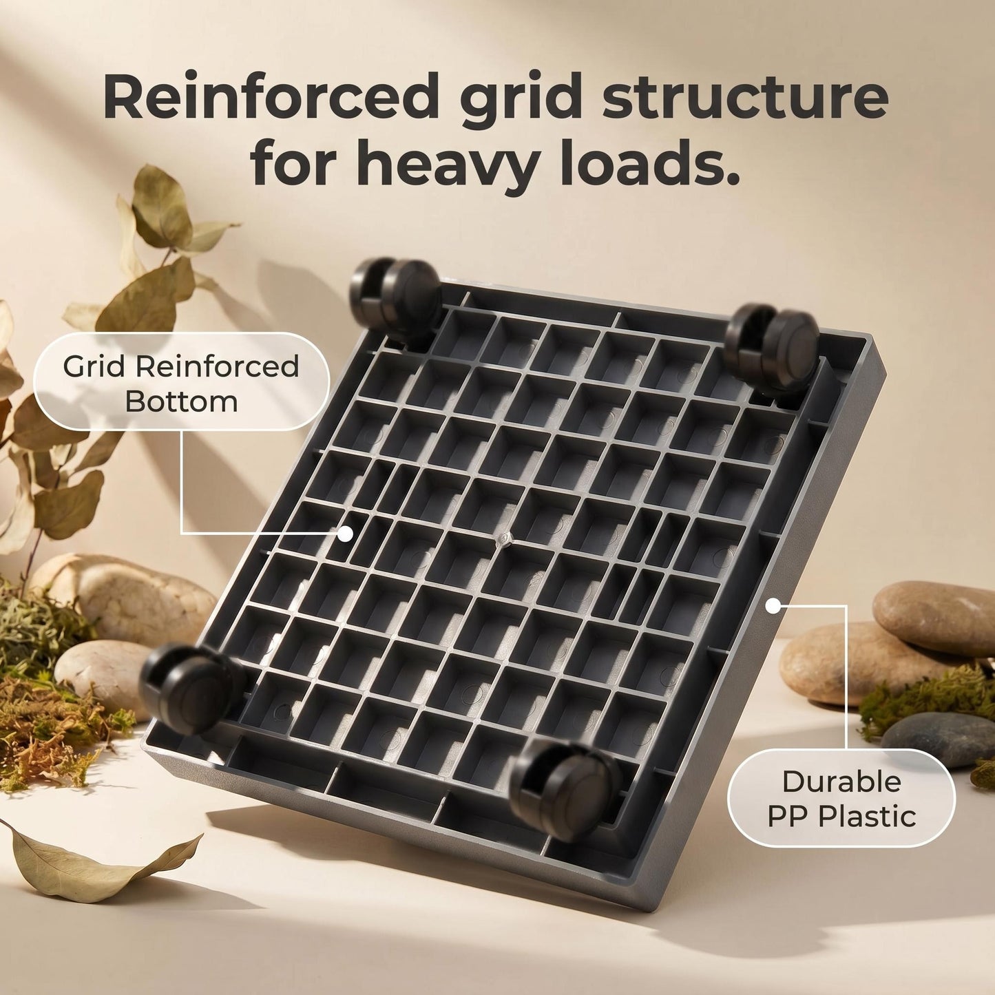 9.8"/ 11.4"/ 13"/ 14.2"/15.3"/16.5"/18.1"/19.7", Square Planter Caddies, Gray