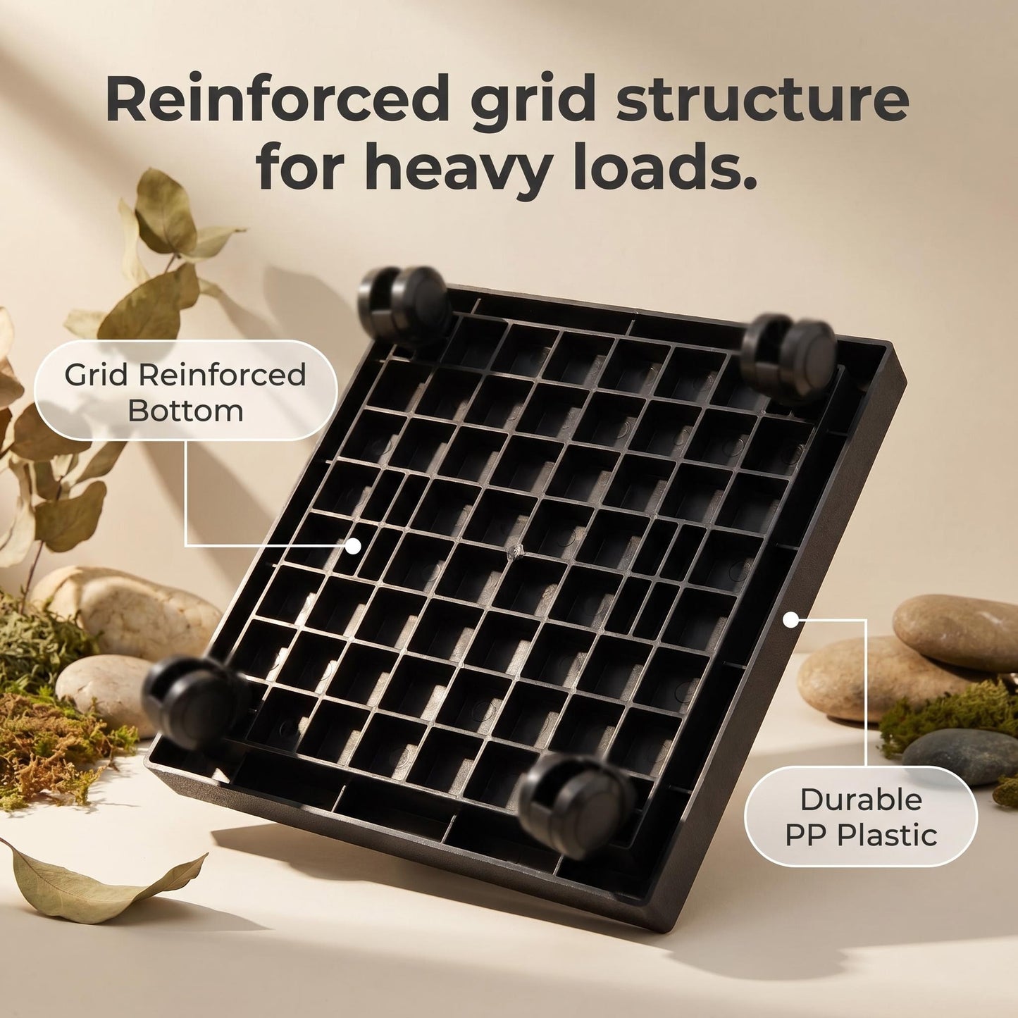 9.8"/ 11.4"/ 13"/ 14.2"/15.3"/16.5"/18.1"/19.7", Square Planter Caddies, Brown