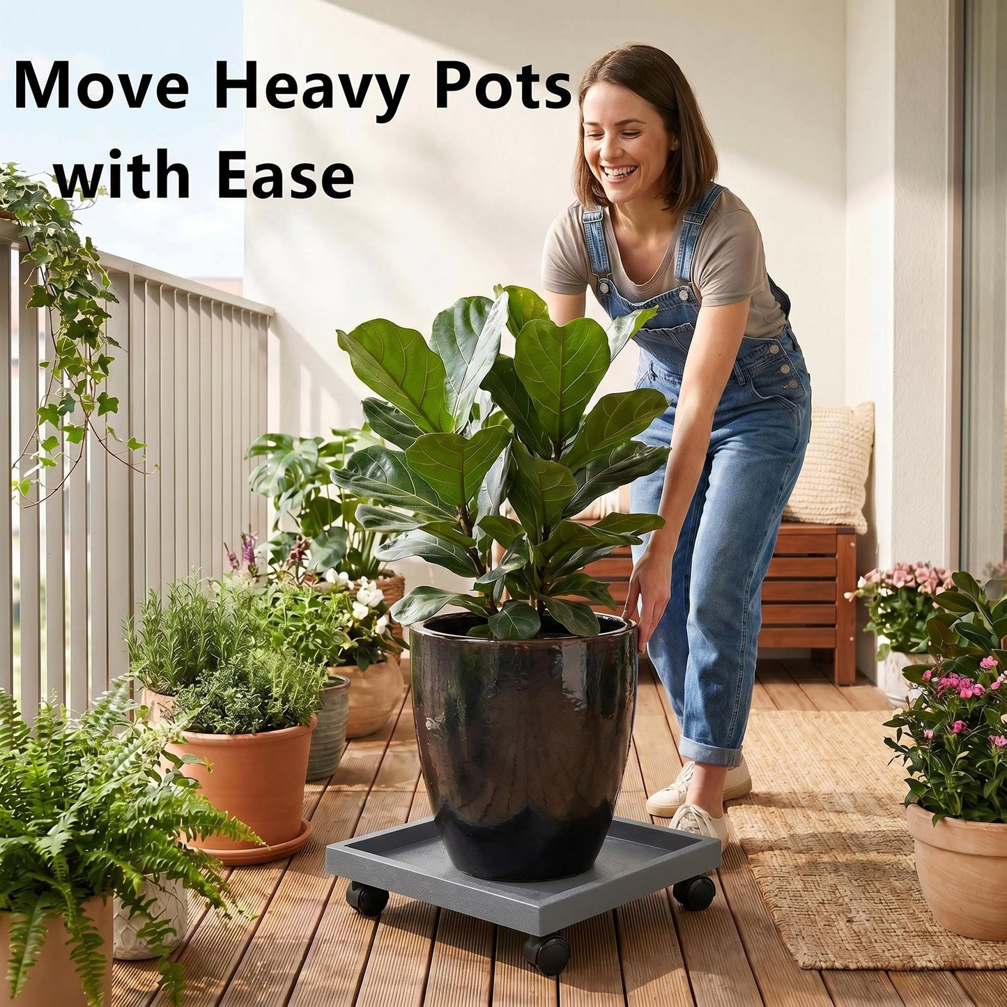 9.8"/ 11.4"/ 13"/ 14.2"/15.3"/16.5"/18.1"/19.7", Square Planter Caddies, Gray