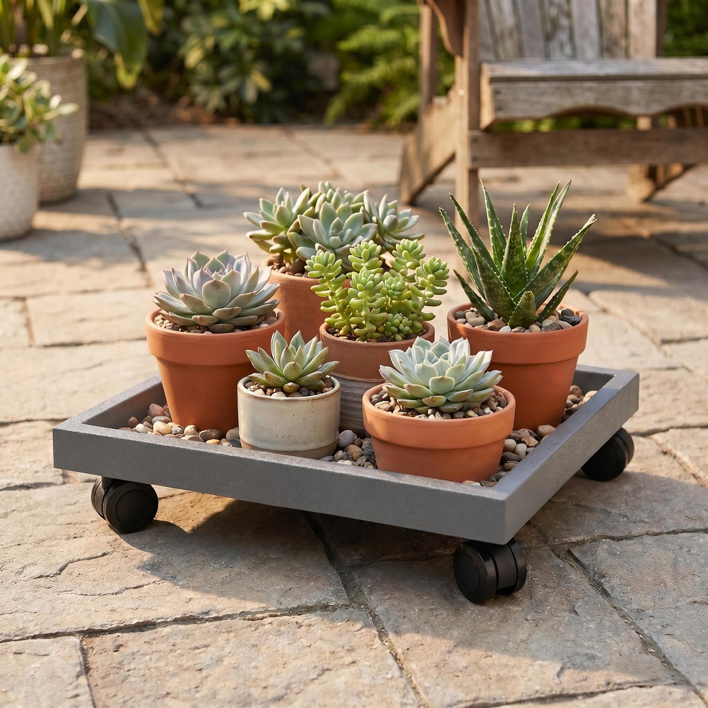 9.8"/ 11.4"/ 13"/ 14.2"/15.3"/16.5"/18.1"/19.7", Square Planter Caddies, Gray