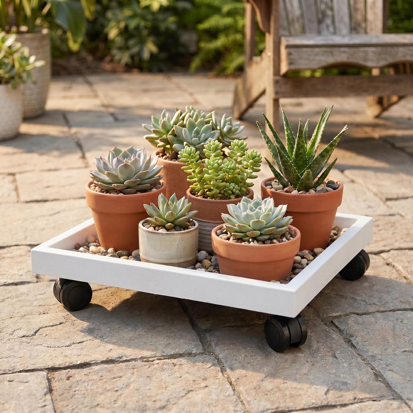 9.8"/ 11.4"/ 13"/ 14.2"/15.3"/16.5"/18.1"/19.7", Square Planter Caddies, White