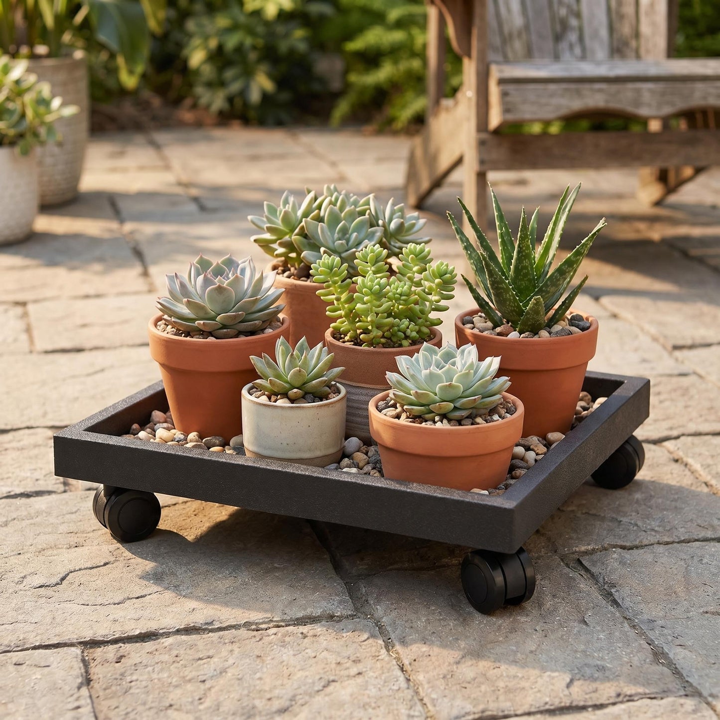 9.8"/ 11.4"/ 13"/ 14.2"/15.3"/16.5"/18.1"/19.7", Square Planter Caddies, Brown