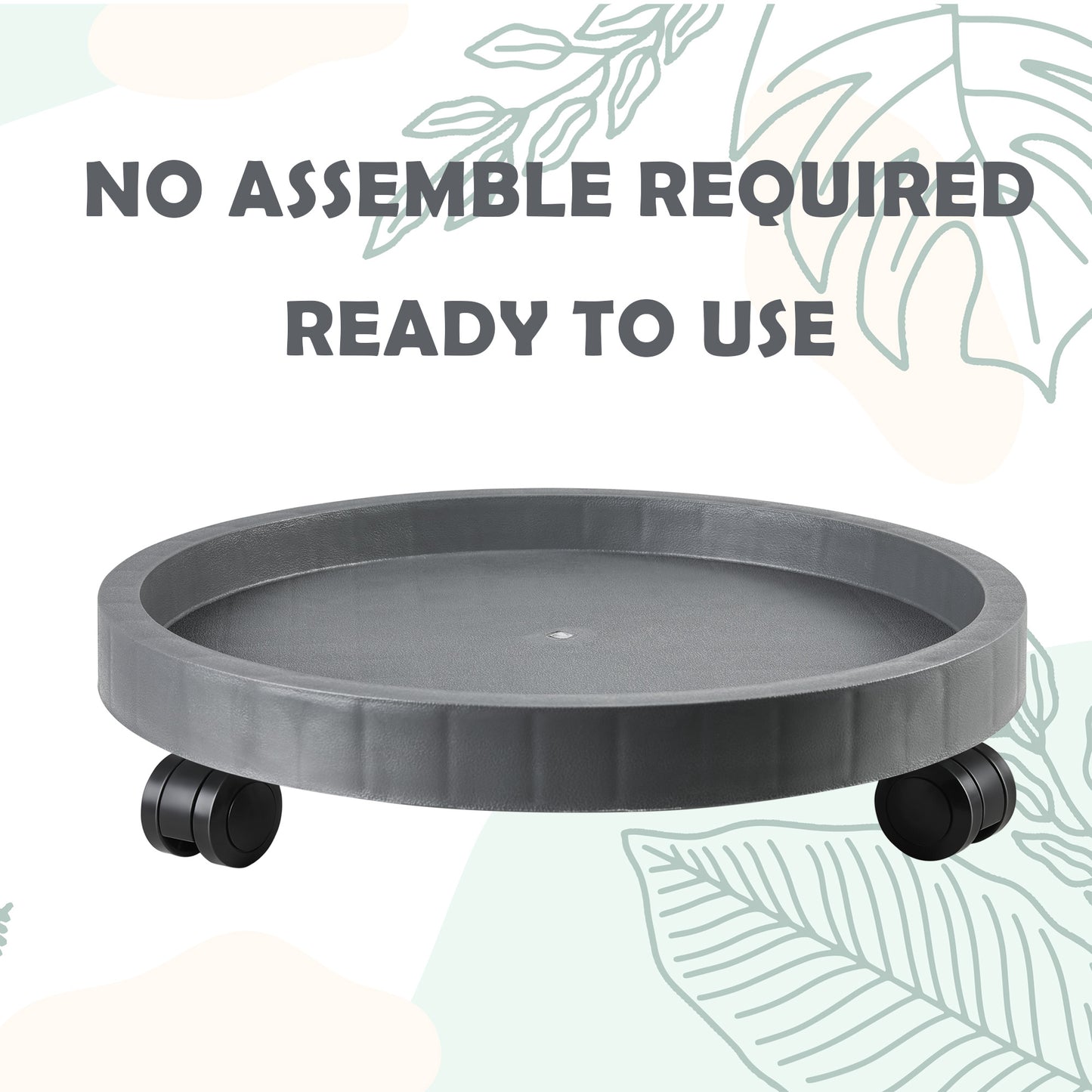 14 Inch Round Planter Caddies, Gray